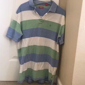 Blue and white striped izod polo